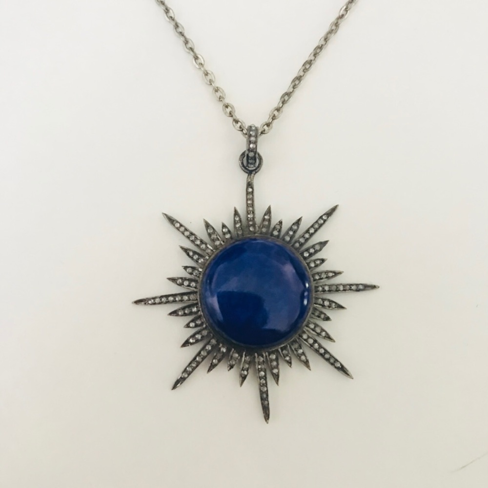 Pave Diamond Lapis Star Pendant Necklace